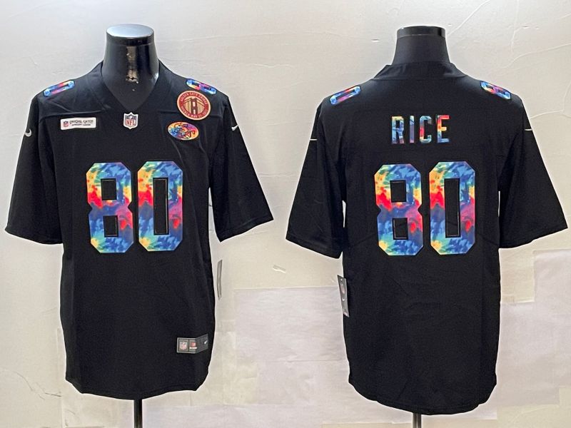 Men San Francisco 49ers #80 Rice Black Rainbow 2024 Nike Limited NFL Jersey style 2